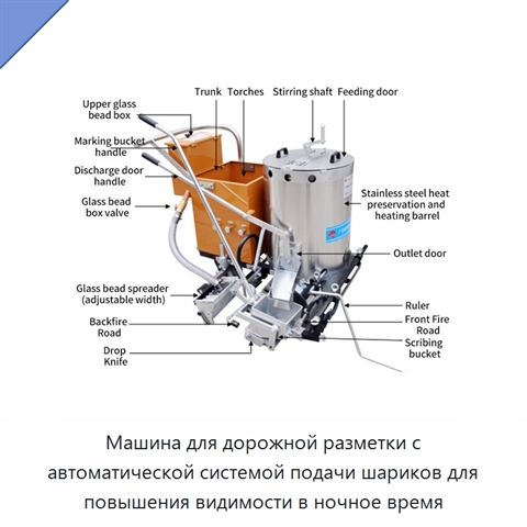 Машина для дорожной разметки с автоматической системой подачи шариков для повышения видимости в ночное время