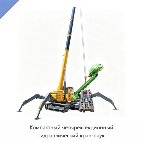 Компактный четырёхсекционный гидравлический кран-паук
