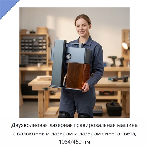 Двухволновая лазерная гравировальная машина с волоконным лазером и лазером синего света, 1064/450 нм