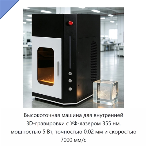 Высокоточная машина для внутренней 3D-гравировки с УФ-лазером 355 нм, мощностью 5 Вт, точностью 0,02 мм и скоростью 7000 мм/с