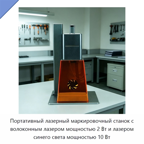 Портативный лазерный маркировочный станок с волоконным лазером мощностью 2 Вт и лазером синего света мощностью 10 Вт