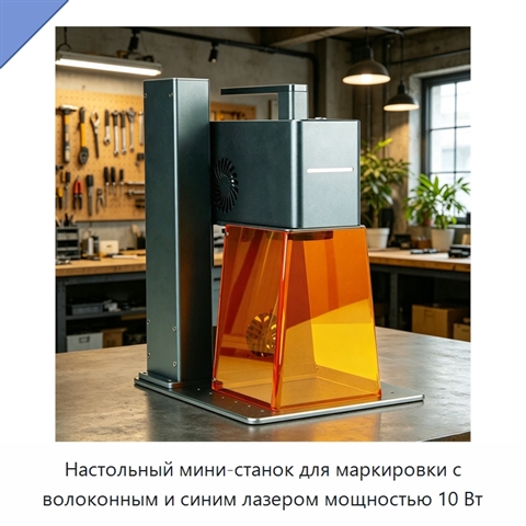 Настольный мини-станок для маркировки с волоконным и синим лазером мощностью 10 Вт
