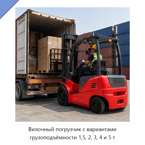 Вилочный погрузчик с вариантами грузоподъёмности 1,5, 2, 3, 4 и 5 т