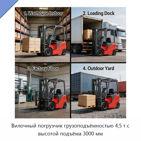 Вилочный погрузчик грузоподъёмностью 4,5 т с высотой подъёма 3000 мм
