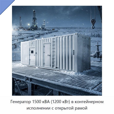 Генератор 1500 кВА (1200 кВт) в контейнерном исполнении с открытой рамой