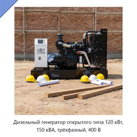 Дизельный генератор открытого типа 120 кВт, 150 кВА, трёхфазный, 400 В