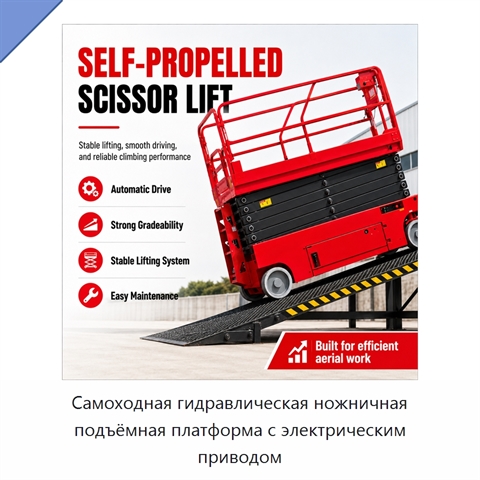 Самоходная гидравлическая ножничная подъёмная платформа с электрическим приводом