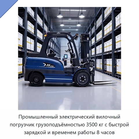 Промышленный электрический вилочный погрузчик грузоподъёмностью 3500 кг с быстрой зарядкой и временем работы 8 часов