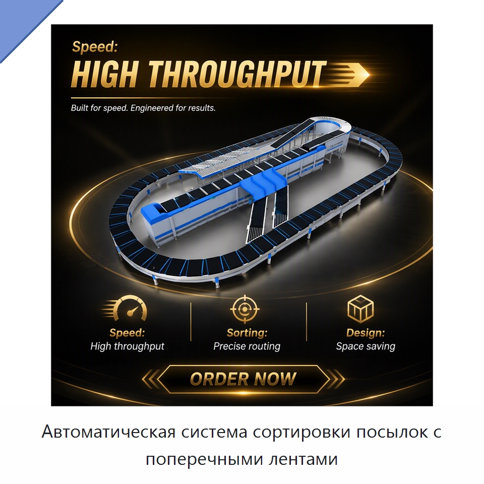 Автоматическая система сортировки посылок с поперечными лентами — Сортировочный конвейер