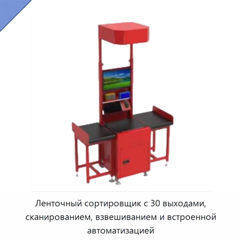 Ленточный сортировщик с 30 выходами, сканированием, взвешиванием и встроенной автоматизацией