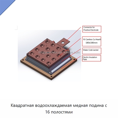 Квадратная водоохлаждаемая медная подина с 16 полостями