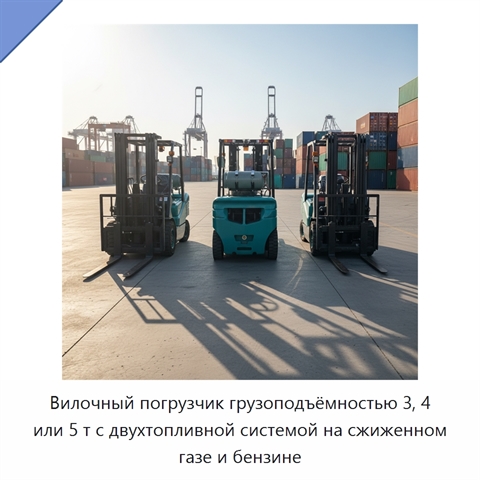 Вилочный погрузчик грузоподъёмностью 3, 4 или 5 т с двухтопливной системой на сжиженном газе и бензине