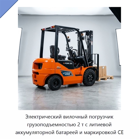 Электрический вилочный погрузчик грузоподъемностью 2 т с литиевой аккумуляторной батареей и маркировкой CE