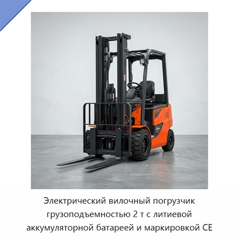 Электрический вилочный погрузчик грузоподъемностью 2 т с литиевой аккумуляторной батареей и маркировкой CE