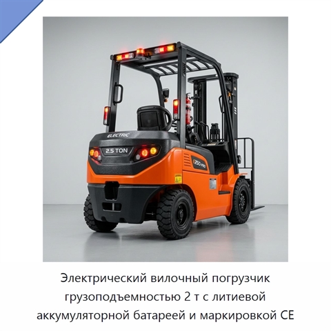 Электрический вилочный погрузчик грузоподъемностью 2 т с литиевой аккумуляторной батареей и маркировкой CE