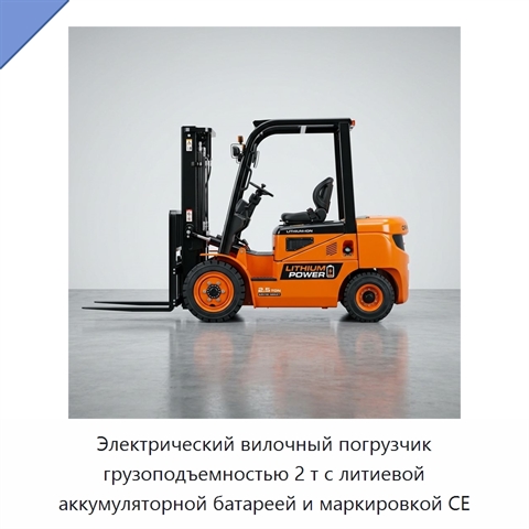 Электрический вилочный погрузчик грузоподъемностью 2 т с литиевой аккумуляторной батареей и маркировкой CE