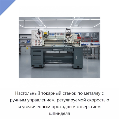 Настольный токарный станок по металлу с ручным управлением, регулируемой скоростью и увеличенным проходным отверстием шпинделя