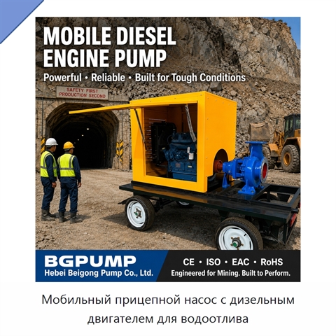Мобильный прицепной насос с дизельным двигателем для водоотлива