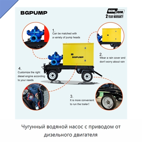 Чугунный водяной насос с приводом от дизельного двигателя