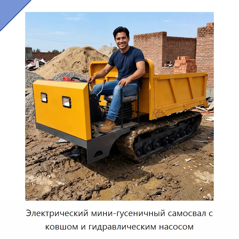 Электрический мини-гусеничный самосвал с ковшом и гидравлическим насосом — Землеройная техника