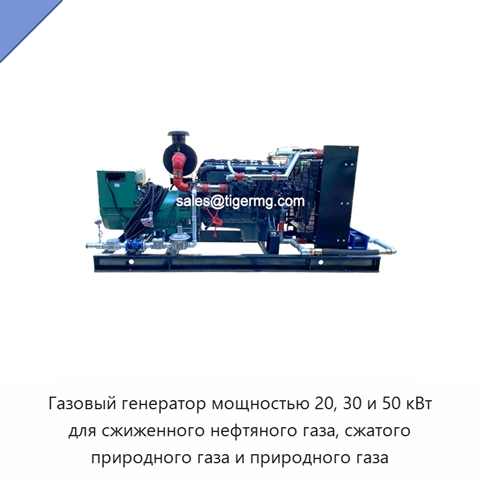 Газовый генератор мощностью 20, 30 и 50 кВт для сжиженного нефтяного газа, сжатого природного газа и природного газа