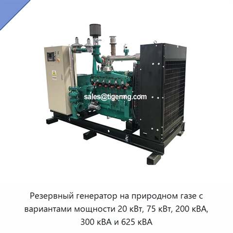 Резервный генератор на природном газе с вариантами мощности 20 кВт, 75 кВт, 200 кВА, 300 кВА и 625 кВА