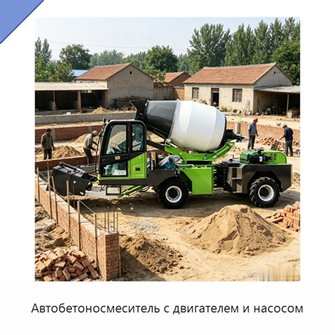 Автобетоносмеситель с двигателем и насосом