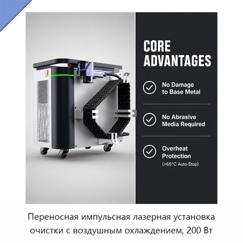 Переносная импульсная лазерная установка очистки с воздушным охлаждением, 200 Вт