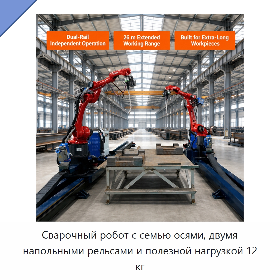 Сварочный робот с семью осями, двумя напольными рельсами и полезной нагрузкой 12 кг — Шарнирные роботы