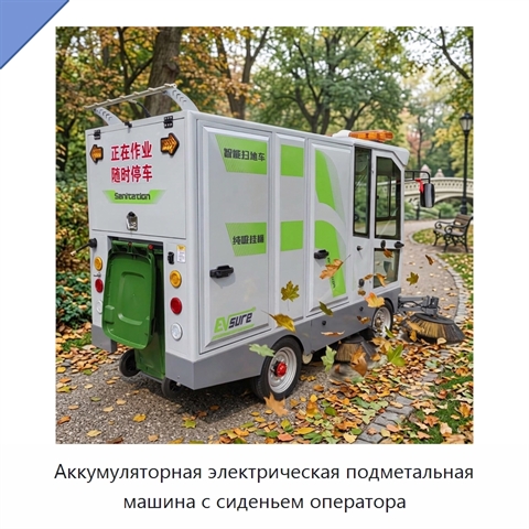 Аккумуляторная электрическая подметальная машина с сиденьем оператора