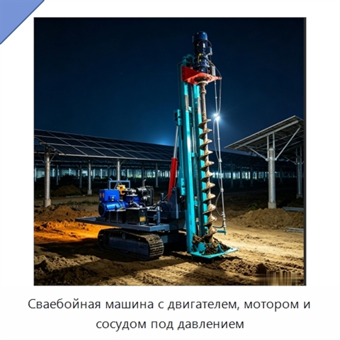Сваебойная машина с двигателем, мотором и сосудом под давлением