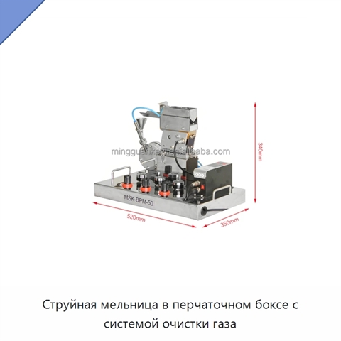 Струйная мельница в перчаточном боксе с системой очистки газа