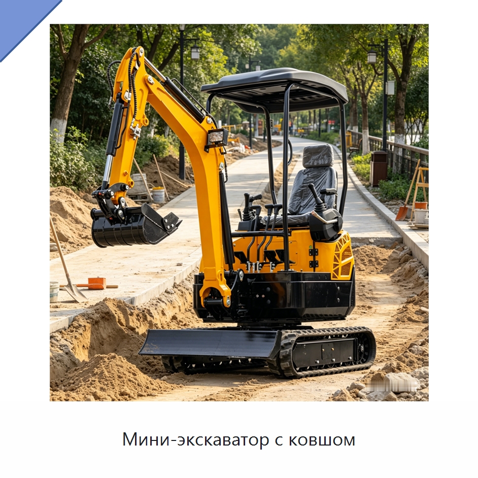 Мини-экскаватор с ковшом — Землеройная техника