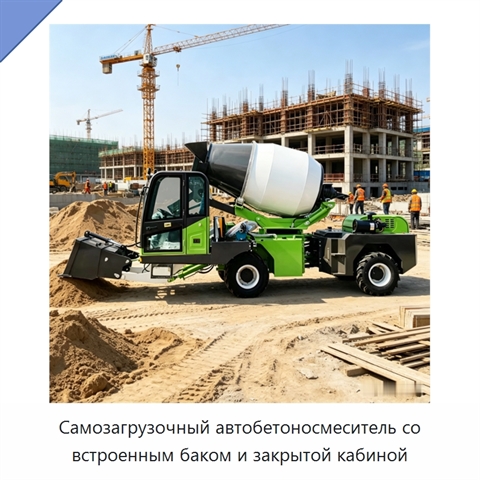 Самозагрузочный автобетоносмеситель со встроенным баком и закрытой кабиной