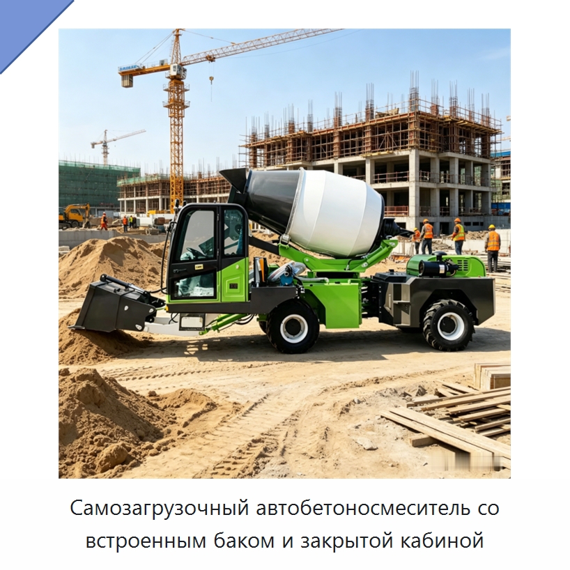 Самозагрузочный автобетоносмеситель со встроенным баком и закрытой кабиной — Оборудование для работы с бетоном