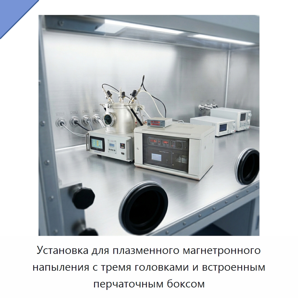 Установка для плазменного магнетронного напыления с тремя головками и встроенным перчаточным боксом — Специальные лабораторные принадлежности