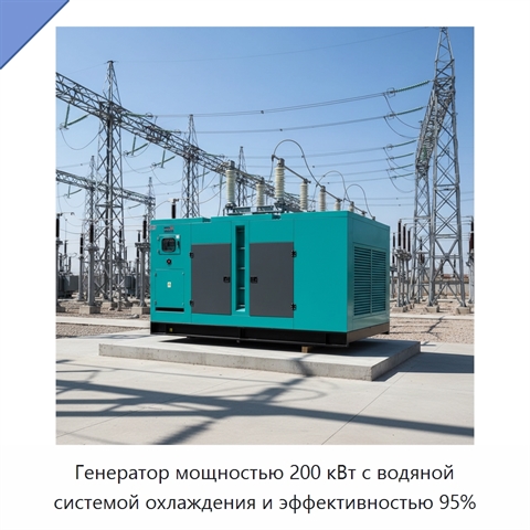 Генератор мощностью 200 кВт с водяной системой охлаждения и эффективностью 95%