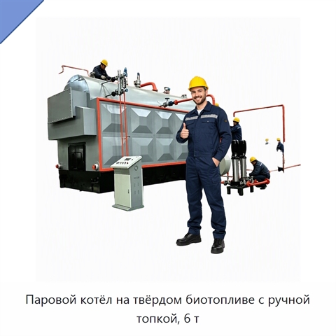 Паровой котёл на твёрдом биотопливе с ручной топкой, 6 т