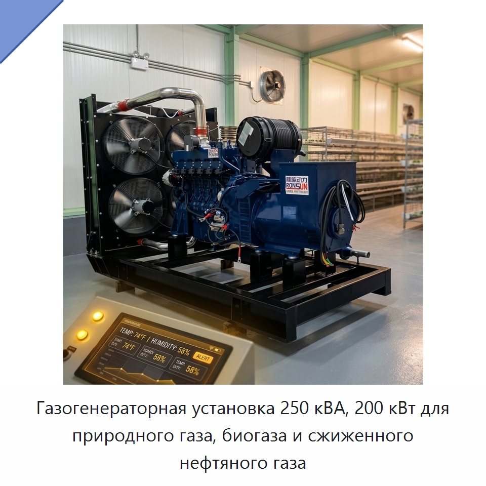 Газогенераторная установка 250 кВА, 200 кВт для природного газа, биогаза и сжиженного нефтяного газа — Газотурбинные генераторы