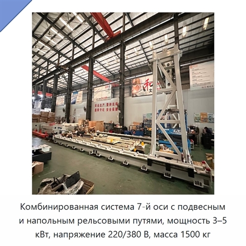 Комбинированная система 7-й оси с подвесным и напольным рельсовыми путями, мощность 3–5 кВт, напряжение 220/380 В, масса 1500 кг
