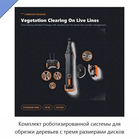 Комплект роботизированной системы для обрезки деревьев с тремя размерами дисков
