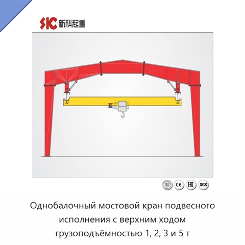 Однобалочный мостовой кран подвесного исполнения с верхним ходом грузоподъёмностью 1, 2, 3 и 5 т