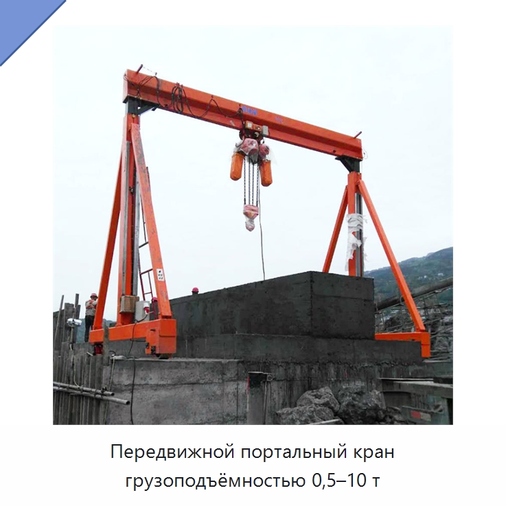 Передвижной портальный кран грузоподъёмностью 0,5–10 т — Краны
