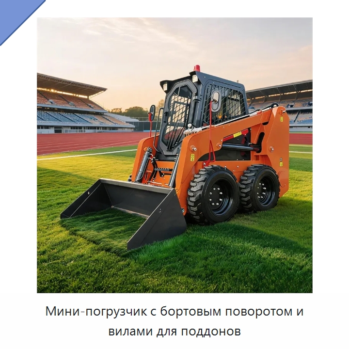 Мини-погрузчик с бортовым поворотом и вилами для поддонов — Землеройная техника