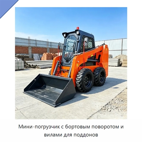 Мини-погрузчик с бортовым поворотом и вилами для поддонов