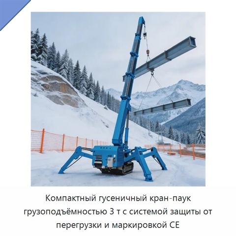 Компактный гусеничный кран-паук грузоподъёмностью 3 т с системой защиты от перегрузки и маркировкой CE
