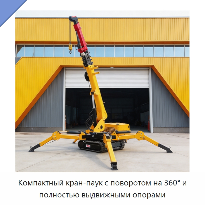 Компактный кран-паук с поворотом на 360° и полностью выдвижными опорами — Краны