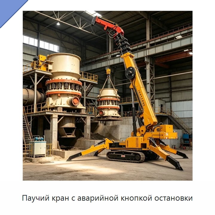 Паучий кран с аварийной кнопкой остановки — Краны
