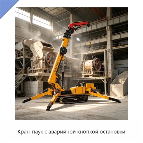 Кран-паук с аварийной кнопкой остановки