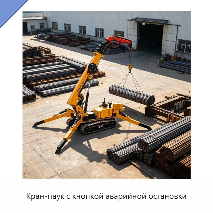 Кран-паук с кнопкой аварийной остановки — Краны